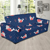 Cute Sea Lion Seal Christmas Hat Candy Cane Heart Pattern Sofa Slipcover