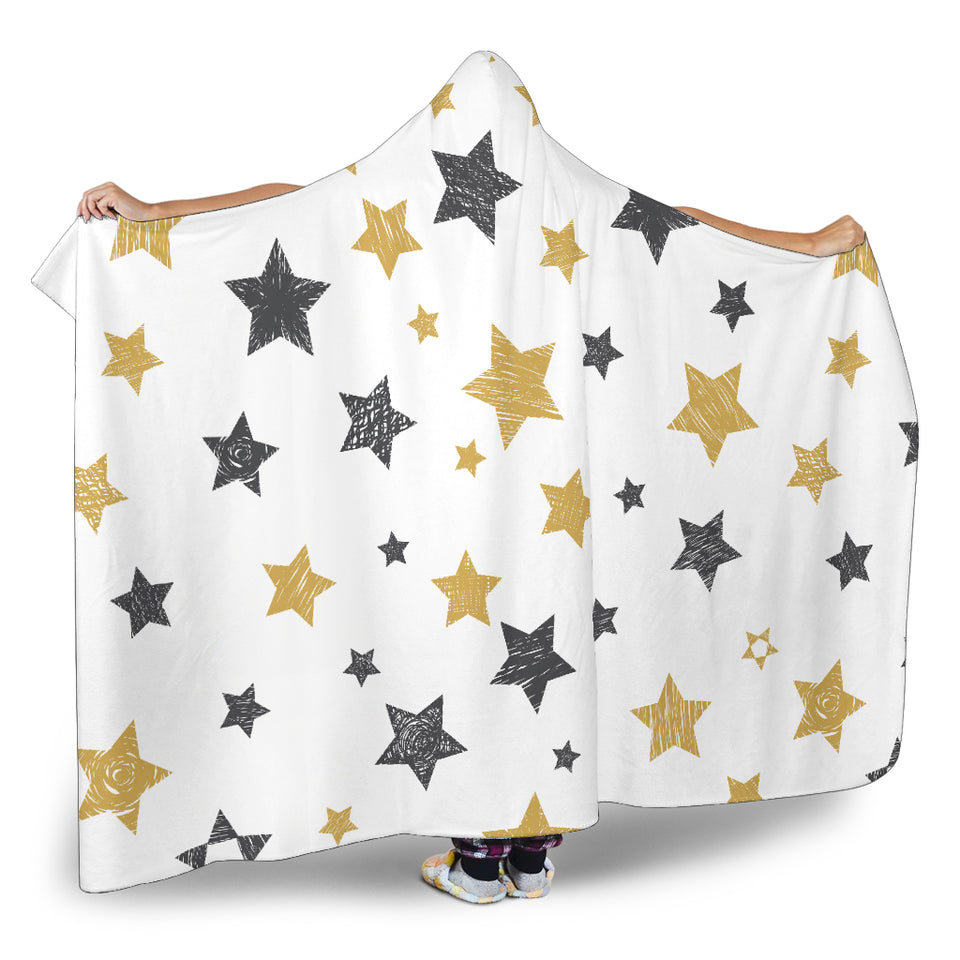 Hand Drawn Gold Black Star Pattern Hooded Blanket