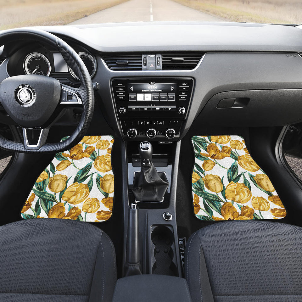 Yellow Tulips Pattern Front And Back Car Mats