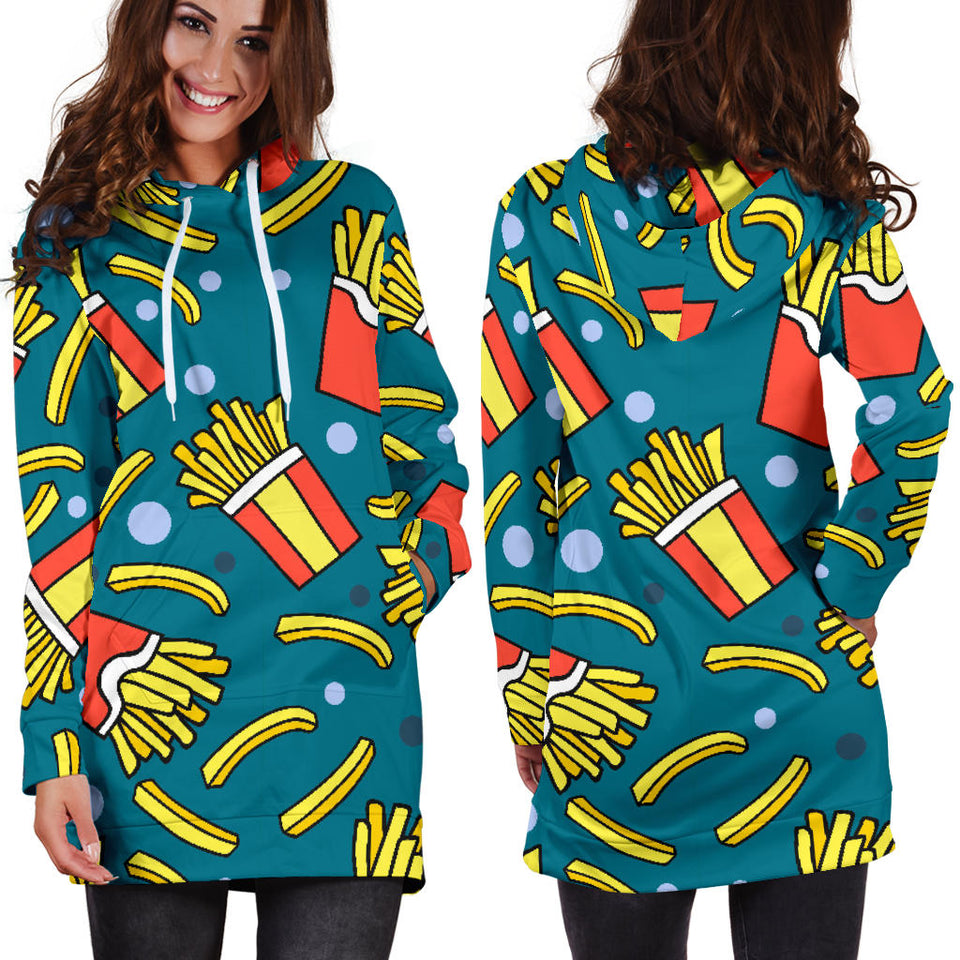 French Fries Red Paper Box Pattern Women'S Hoodie Dress