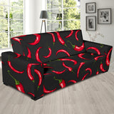 Chili Peppers Pattern Black Background Sofa Slipcover