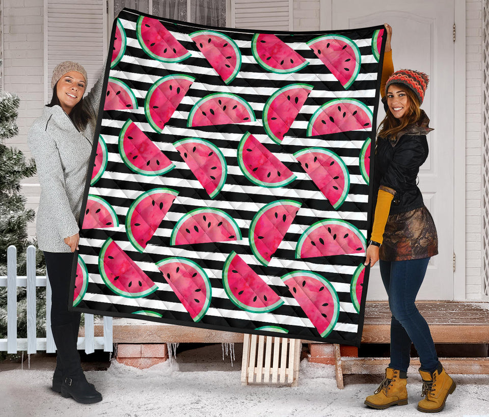 Watercolor Paint Textured Watermelon Pieces Premium Quilt