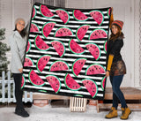 Watercolor Paint Textured Watermelon Pieces Premium Quilt