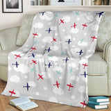 Airplane Cloud Grey Background Premium Blanket