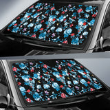 Skull Flower Roses Leave Pattern Car Sun Shade