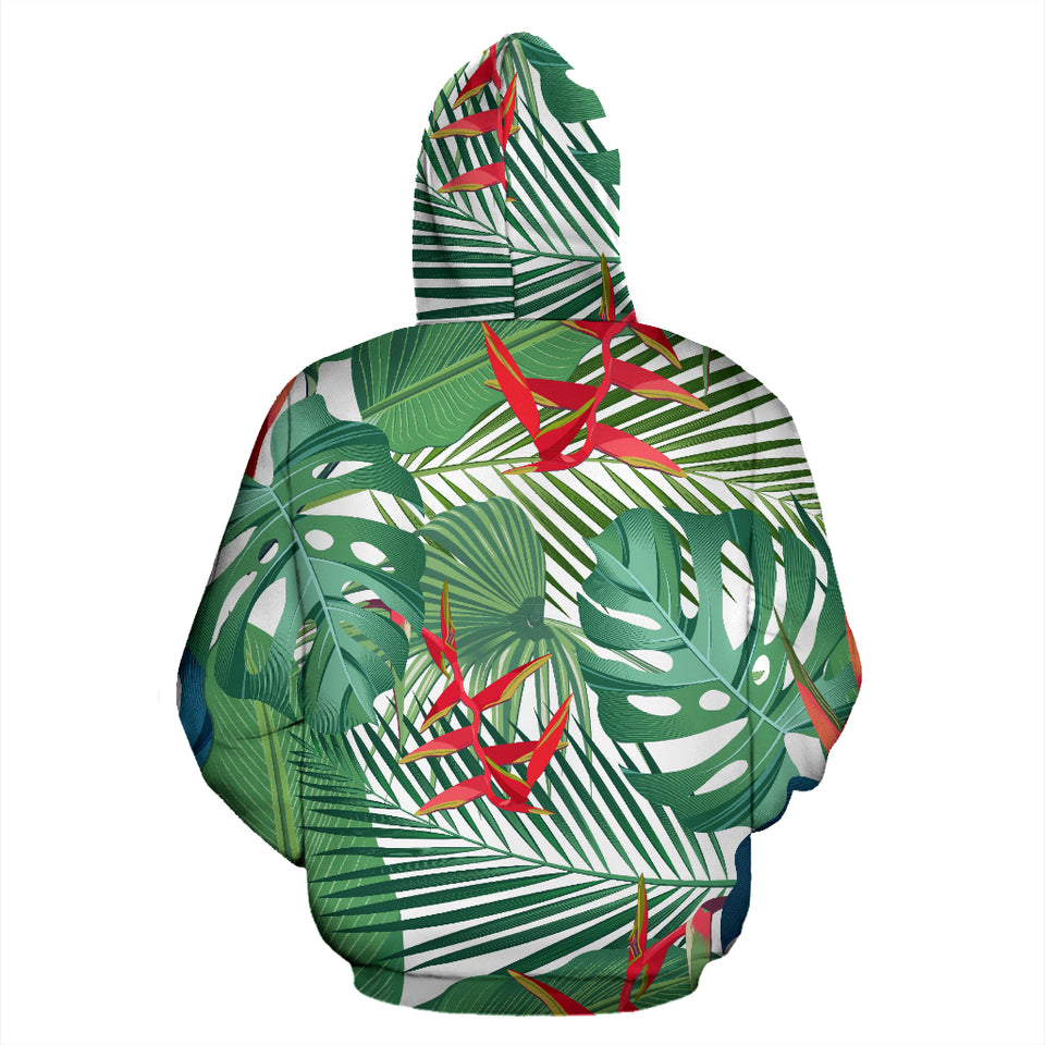 Heliconia Palm And Monstera  Leaves Pattern Zip Up Hoodie