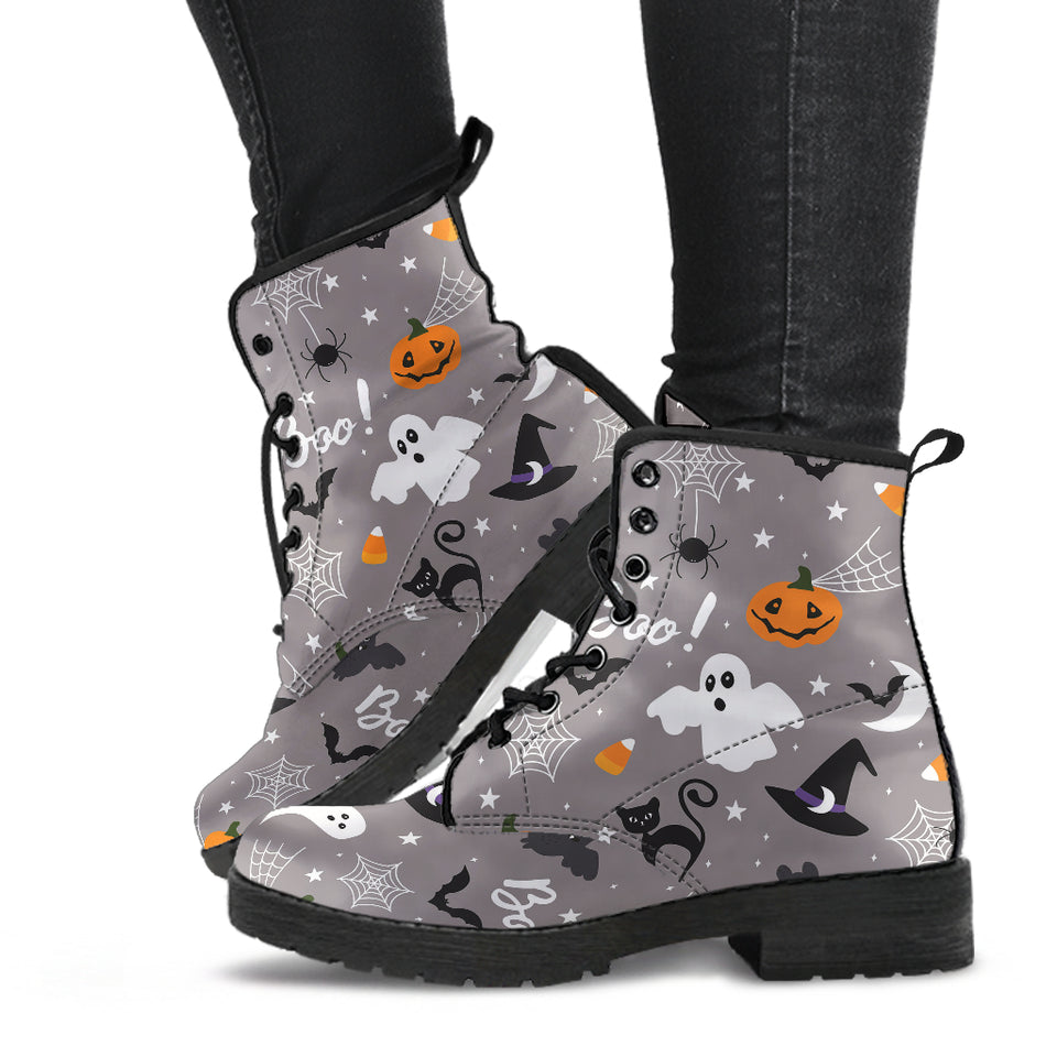 Halloween Design Pattern Leather Boots