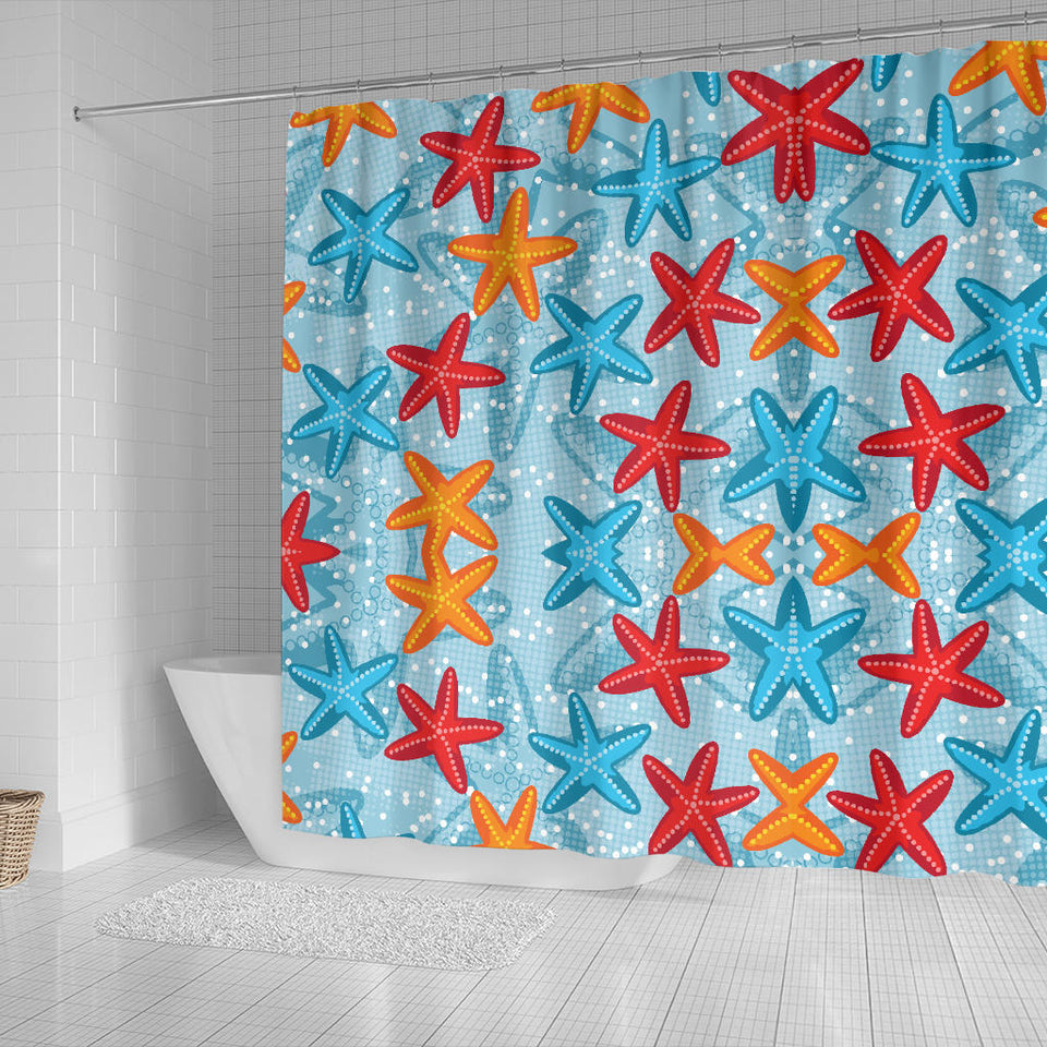 Blue Red Orange Starfish Pattern Shower Curtain Fulfilled In US