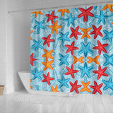 Blue Red Orange Starfish Pattern Shower Curtain Fulfilled In US