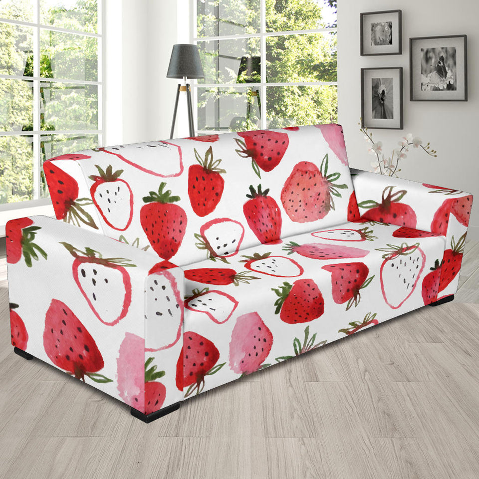 Watercolor Hand Drawn Beautiful Strawberry Pattern Sofa Slipcover