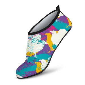 Colorful Crow Illustration Pattern Aqua Shoes