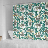 Cute Sloths Tropical Palm Leaves White Background Shower Curtain Fulfilled In US