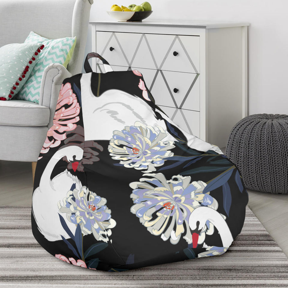White Swan Blooming Flower Pattern Bean Bag Cover