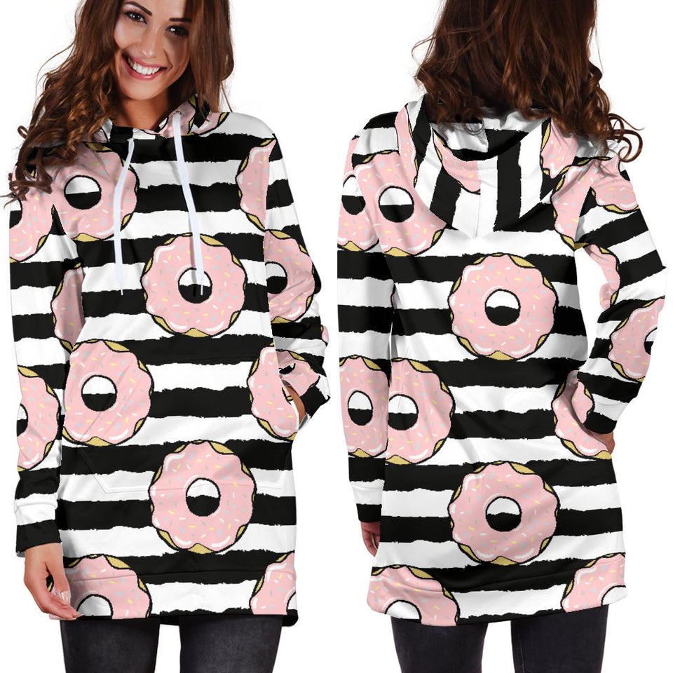 Donuts Pink Icing Striped Pattern Women'S Hoodie Dress