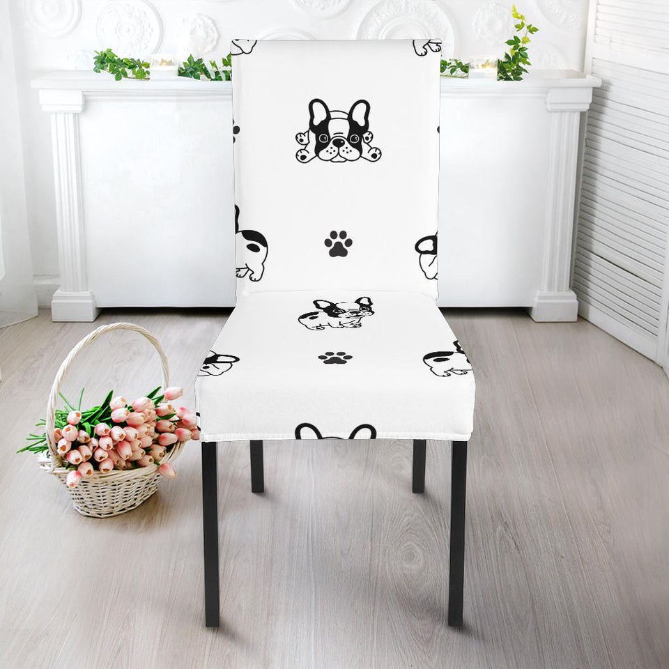 Cute French Bulldog Paw Pattern Dining Chair Slipcover