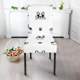 Cute French Bulldog Paw Pattern Dining Chair Slipcover