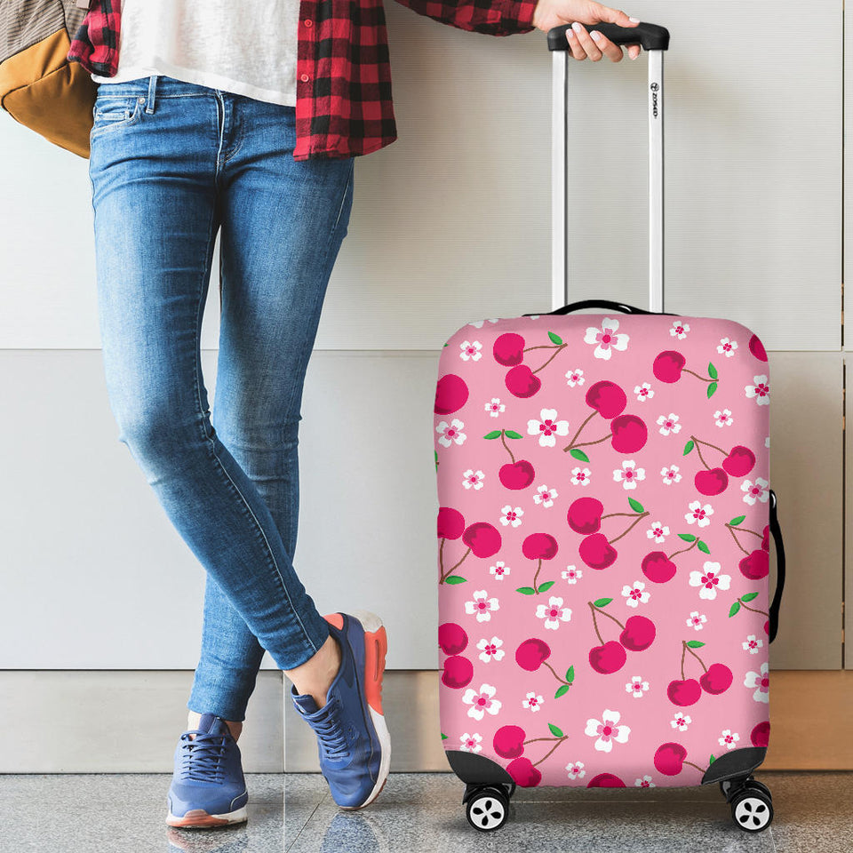 Cherry Flower Pattern Pink Background Luggage Covers