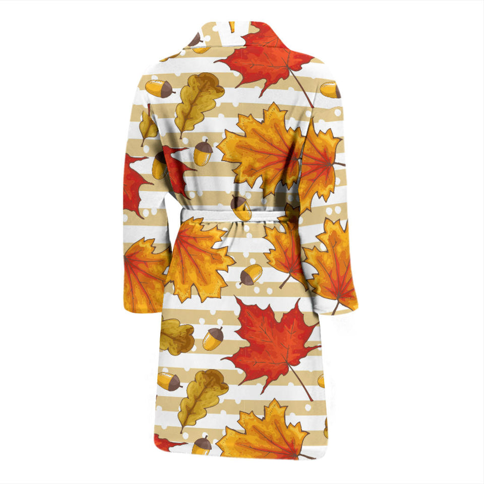 Maple Leaf Oak Leaf Acorns Beige Striped Background Men'S Bathrobe