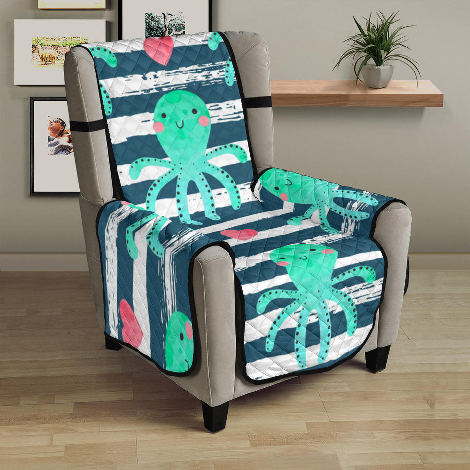 Cute octopuses heart striped background Chair Cover Protector