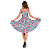3D Sakura Cherry Blossom Pattern Sleeveless Midi Dress