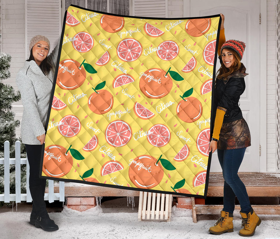 Grapefruit Yellow Background Premium Quilt