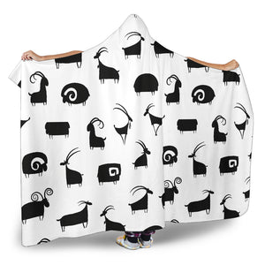 Goat Ram Pattern Hooded Blanket
