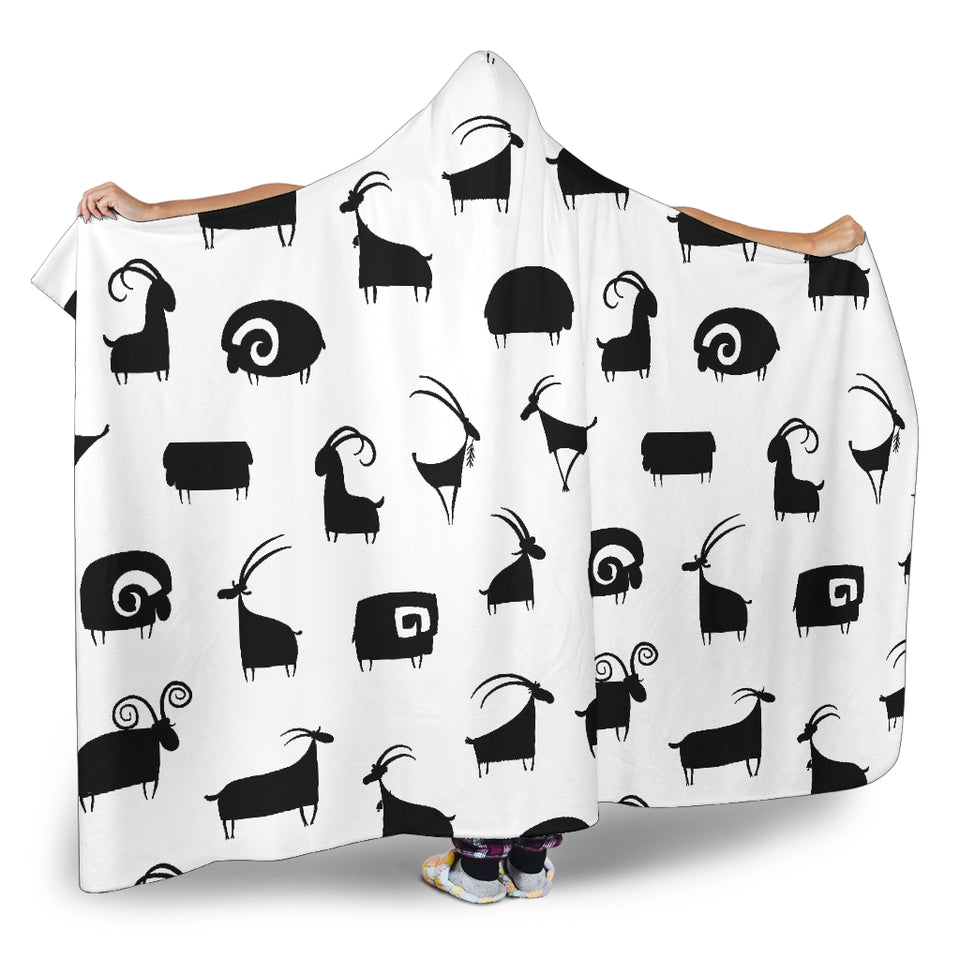 Goat Ram Pattern Hooded Blanket