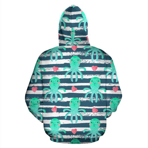 Cute Octopuses Heart Striped Background Zip Up Hoodie