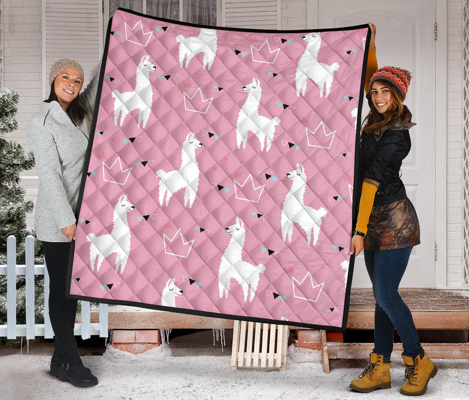 Llama Alpaca Pink Background Premium Quilt