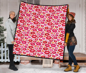 Lips Pattern Print Design 01 Premium Quilt