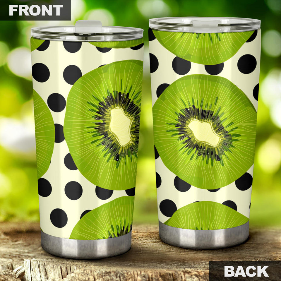 Kiwi Black Dot Background Tumbler