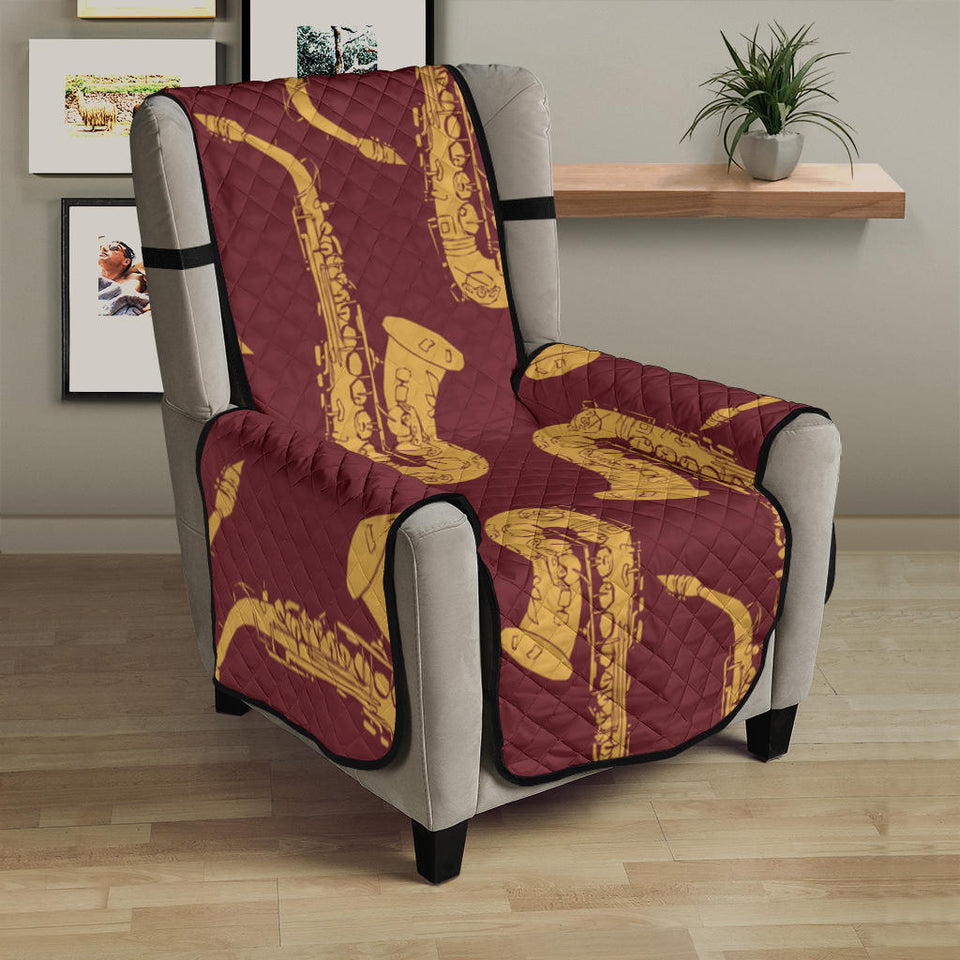 Hand drawn gold saxophone red background  Chair Cover Protector