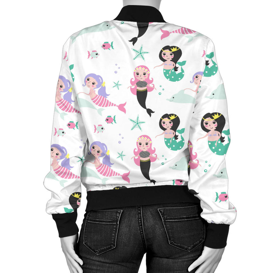 Cute Mermaid Dolphin Fish Starfish Pattern Women'S Bomber Jacket