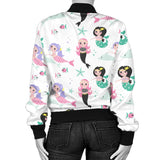 Cute Mermaid Dolphin Fish Starfish Pattern Women'S Bomber Jacket