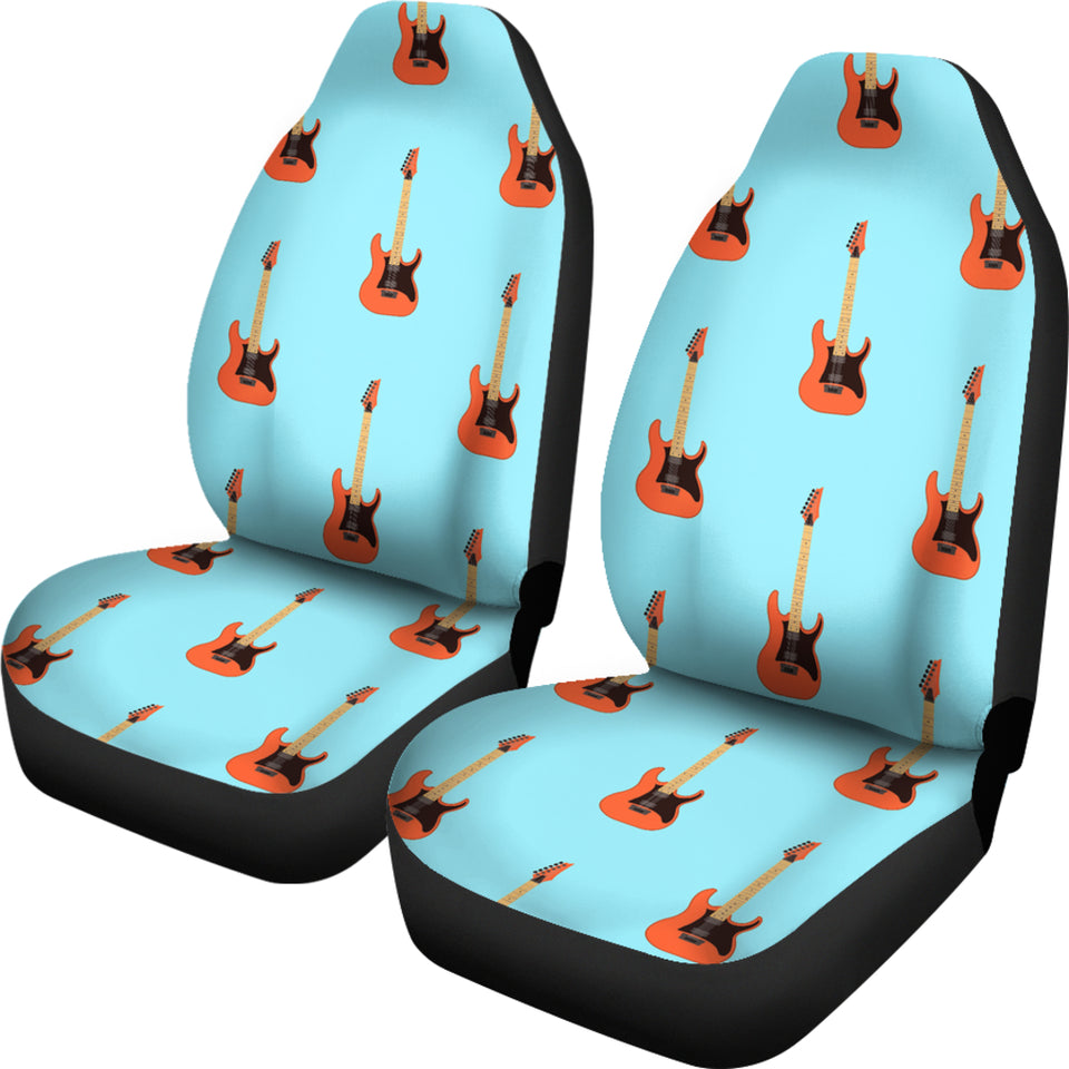 Electric Guitar Pattern Light Blue Background Universal Fit Car Seat Covers