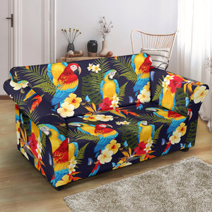 Colorful Parrot Flower Pattern Loveseat Couch Slipcover