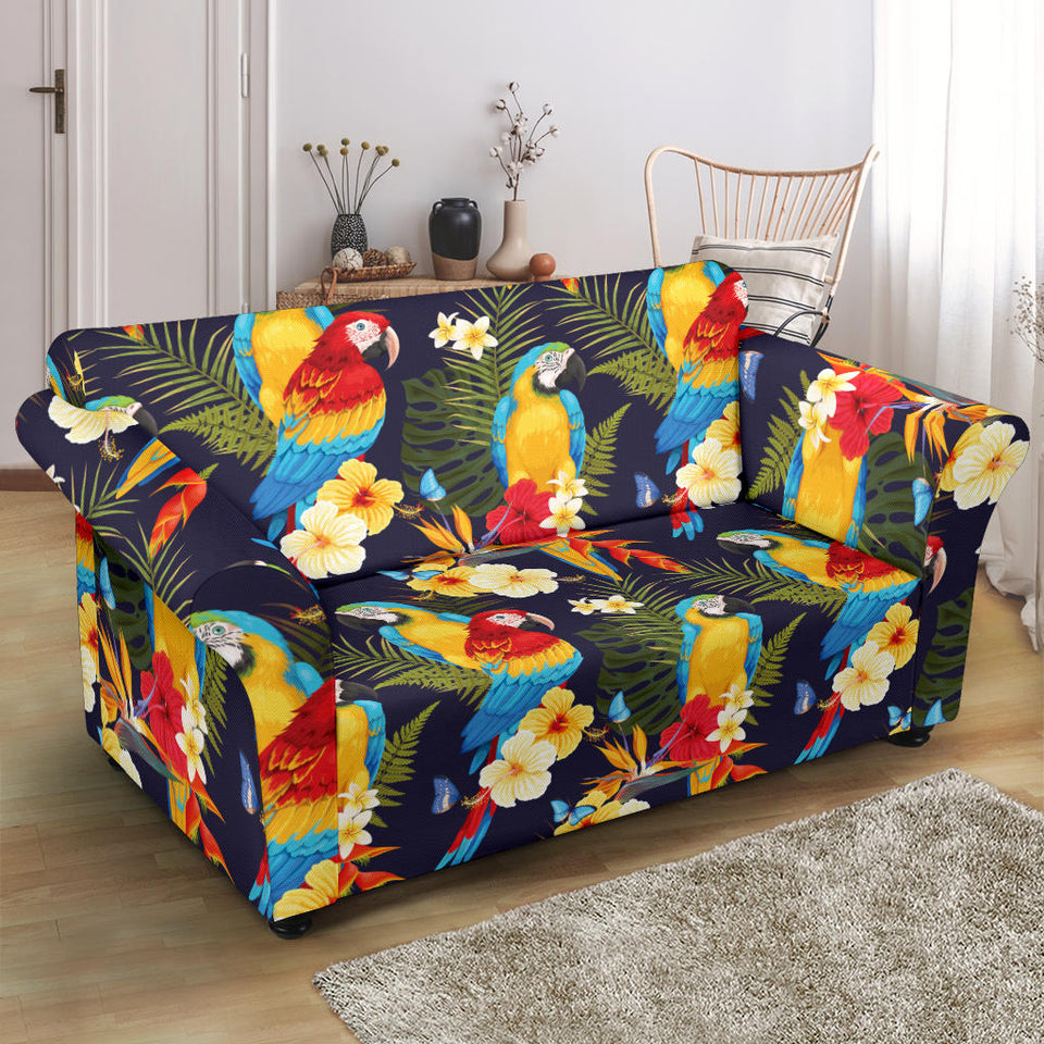 Colorful Parrot Flower Pattern Loveseat Couch Slipcover