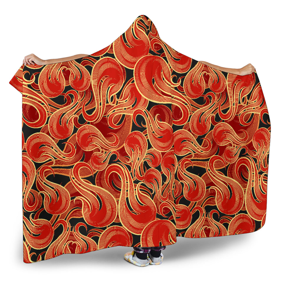 Fire Flame Pattern Hooded Blanket