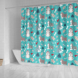 Christmas Cute Siberian Husky Puppie Pattern Shower Curtain Fulfilled In US