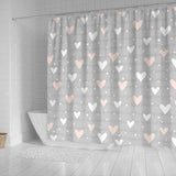 Heart Pattern Gray Background Shower Curtain Fulfilled In US