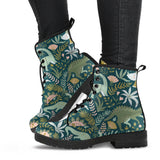 Dinosaurs Tropical Leaves Flower Pattern Leather Boots