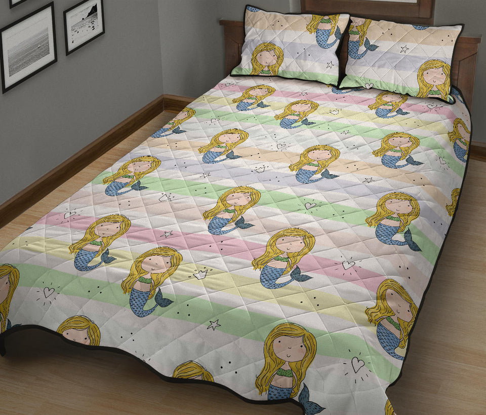 Cute hand drawn mermaid Quilt Bed Set