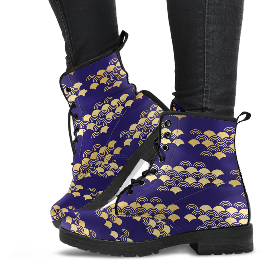 Beautiful Japanese Fan Pattern Leather Boots