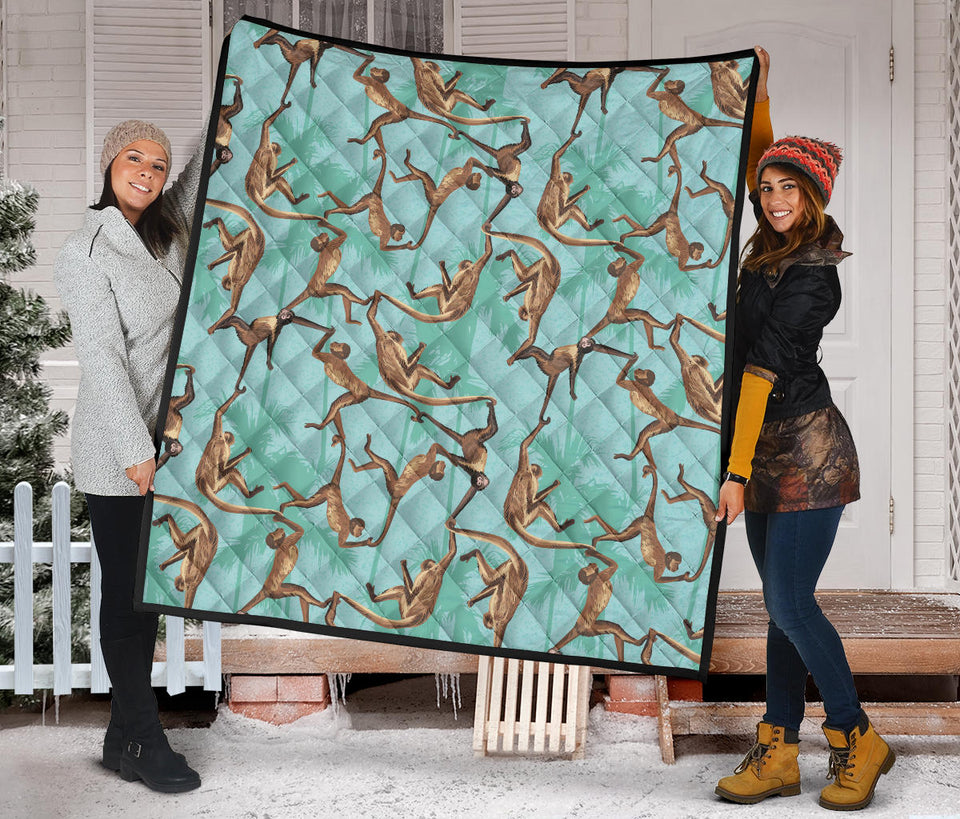 Monkey Palm Tree Background Premium Quilt
