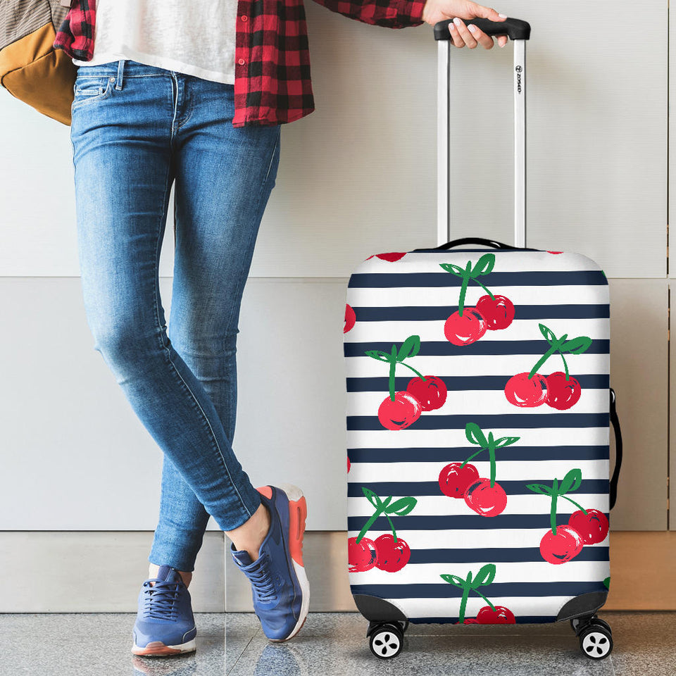 Hand Drawn Cherry Pattern Striped Background Luggage Covers