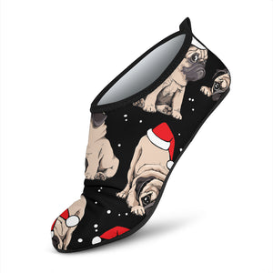 Christmas Pugs Santa_S Red Cap Pattern Aqua Shoes