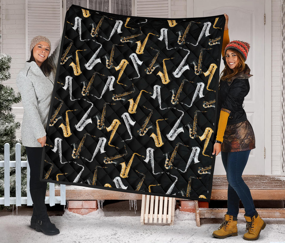Saxophone Design Pattern Premium Quilt