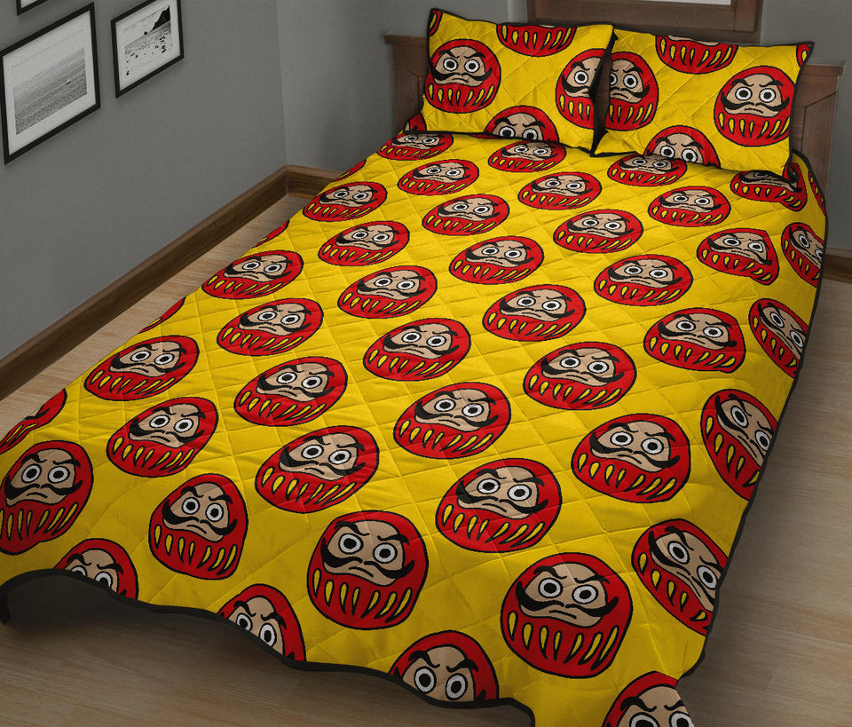Daruma japanese wooden doll yellow background Quilt Bed Set