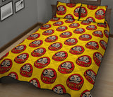 Daruma japanese wooden doll yellow background Quilt Bed Set