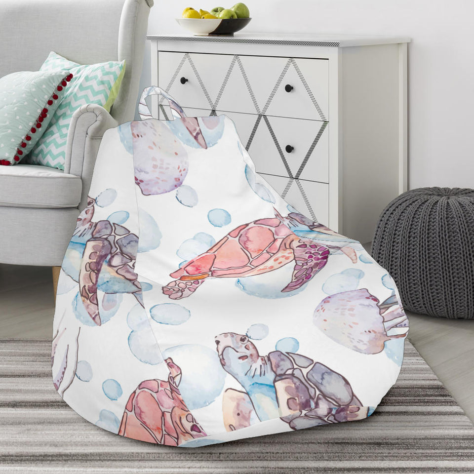 Watercolor Sea Turtle Jellyfish Pattern Bean Bag Cover